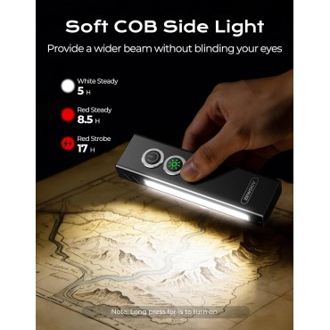 Zewdov 1300LM EDC Pocket Flashlight, 5-in-1 (Spotlight/UV/Red Beam/Floodlight/Red LED) Rechargeable Magnetic/Clip Flat Flashlight for Outdoor/Emergency/Work/Pet Urine