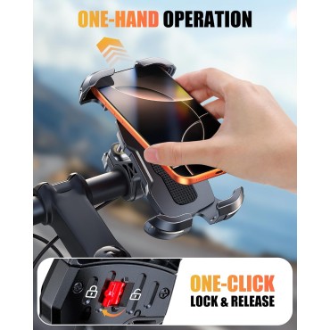 Zewdov Bike Phone Mount [Secure Grip][Anti-Drop], Upgrade Bike Phone Holder [1s Stable Lock], 360° Rotatable Phone Holder for Mountain Bike/ATV, Fits for iPhone/Samsung 4.7-6.9", Screw Mount