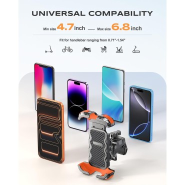 Zewdov 2026 Anti-Shake Motorcycle Phone Mount Holder with Vibration Dampener & Quick Install Clamp, Strong Grip & Anti-Drop Bike Phone Holder for Bicycle/ATV/Scooter, Fits for iPhone/Samsung 4.7-6.8"