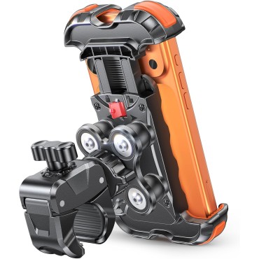 Zewdov 2026 Anti-Shake Motorcycle Phone Mount Holder with Vibration Dampener & Quick Install Clamp, Strong Grip & Anti-Drop Bike Phone Holder for Bicycle/ATV/Scooter, Fits for iPhone/Samsung 4.7-6.8"