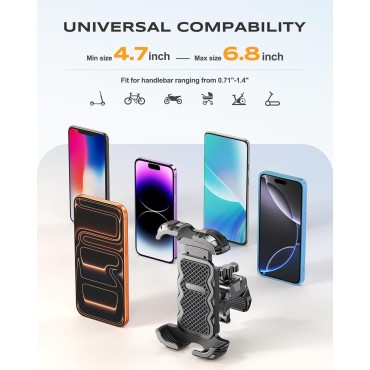 Zewdov 2026 Motorcycle Phone Mount Holder with Quick Install Clamp, Strong Grip & Anti-Drop Bike Phone Holder for Bicycle/ATV/Scooter Handlebar, 1S Security Lock Fits for iPhone/Samsung 4.7-6.8"