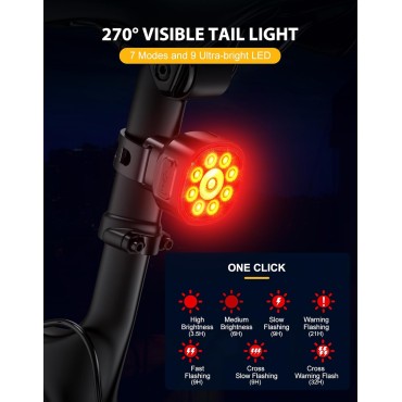 Zewdov 1000 Lumens Super Bright Bike Lights for Night Riding, 8+7 Modes Sturdy Aluminum Alloy Bicycle Lights Front and Rear, IP65 Waterproof & Rechargeable 9 LED Bike Headlight for Cycling Electronic