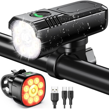 Zewdov 1000 Lumens Super Bright Bike Lights for Night Riding, 8+7 Modes Sturdy Aluminum Alloy Bicycle Lights Front and Rear, IP65 Waterproof & Rechargeable 9 LED Bike Headlight for Cycling Electronic