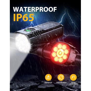Zewdov 1000 Lumens Super Bright Bike Lights for Night Riding, 8+7 Modes Sturdy Aluminum Alloy Bicycle Lights Front and Rear, IP65 Waterproof & Rechargeable 9 LED Bike Headlight for Cycling Electronic