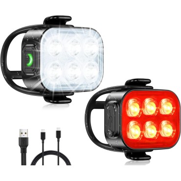 Zewdov Bike Lights for Night Riding, USB Rechargeable Bike Lights Front and Back, Waterproof IP65 Bicycle Light, 4+6 Modes Bike Headlight and Tail Light Set,1.5 Hrs Fast Charging, Easy to Install