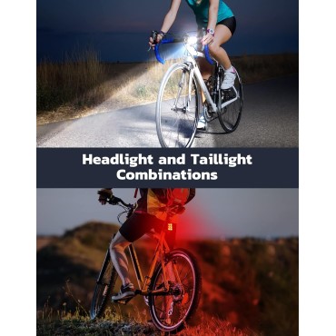 Zewdov Bike Lights for Night Riding, USB Rechargeable Bike Lights Front and Back, Waterproof IP65 Bicycle Light, 4+6 Modes Bike Headlight and Tail Light Set,1.5 Hrs Fast Charging, Easy to Install-2 sets