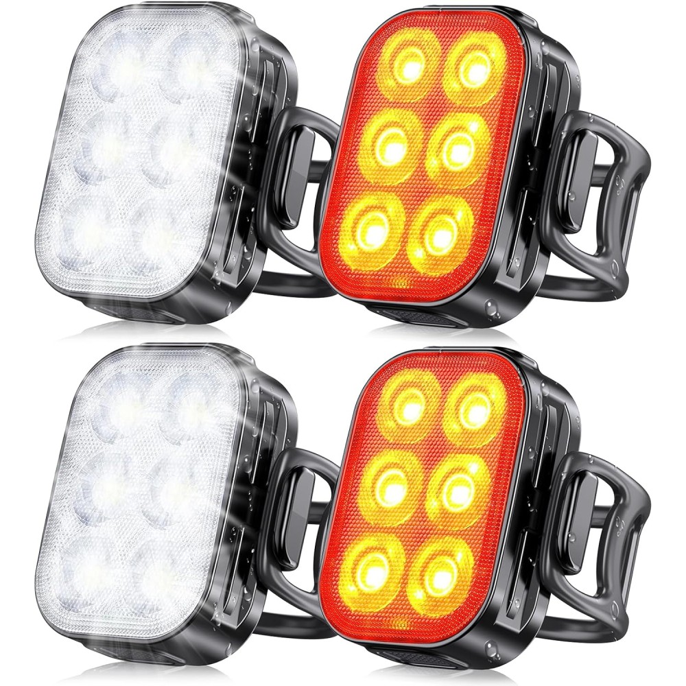 Zewdov Bike Lights for Night Riding, USB Rechargeable Bike Lights Front and Back, Waterproof IP65 Bicycle Light, 4+6 Modes Bike Headlight and Tail Light Set,1.5 Hrs Fast Charging, Easy to Install-2 sets