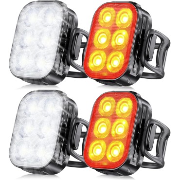 Zewdov Bike Lights for Night Riding, USB Rechargeable Bike Lights Front and Back, Waterproof IP65 Bicycle Light, 4+6 Modes Bike Headlight and Tail Light Set,1.5 Hrs Fast Charging, Easy to Install-2 sets