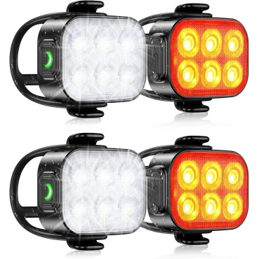 Zewdov Bike Lights for Night Riding, USB Rechargeable Bike Lights Front and Back, Waterproof IP65 Bicycle Light, 4+6 Modes Bike Headlight and Tail Light Set,1.5 Hrs Fast Charging, Easy to Install-2 sets