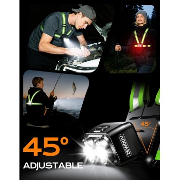 Zewdov 800LM Ultra Bright Running Lights for Runners, 7 Modes & 360° Reflective Running Vest, IPX4 Waterproof, 45° Adjustable Rechargeable Running Light for Walking/Hiking/Cycling/Working/Jogging