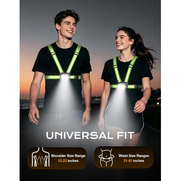 Zewdov 800LM Ultra Bright Running Lights for Runners, 7 Modes & 360° Reflective Running Vest, IPX4 Waterproof, 45° Adjustable Rechargeable Running Light for Walking/Hiking/Cycling/Working/Jogging