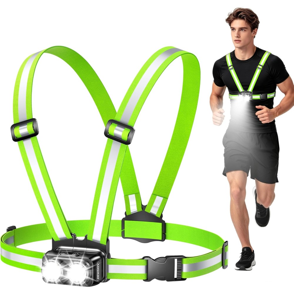 Zewdov 800LM Ultra Bright Running Lights for Runners, 7 Modes & 360° Reflective Running Vest, IPX4 Waterproof, 45° Adjustable Rechargeable Running Light for Walking/Hiking/Cycling/Working/Jogging