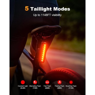 Zewdov 1200LM Bike Lights for Night Riding with 2 Ultra Bright LED, 2600mAh USB Rechargeable Bike Light, 3+5 Modes & IP65 Waterproof Bicycle Lights Front and Rear for Men Women Kids Road Mountain