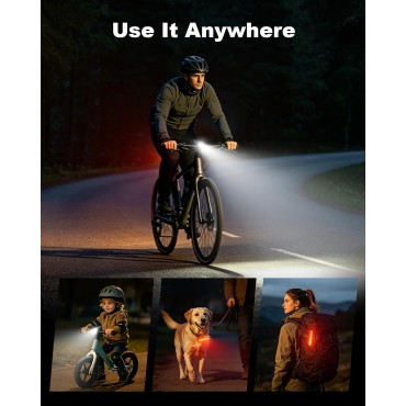 Zewdov 1200LM Bike Lights for Night Riding with 2 Ultra Bright LED, 2600mAh USB Rechargeable Bike Light, 3+5 Modes & IP65 Waterproof Bicycle Lights Front and Rear for Men Women Kids Road Mountain