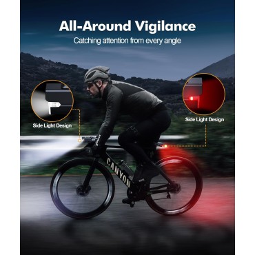Zewdov Super Bright Bike Lights for Night Riding with Side Light, 3+6 Modes Bicycle Lights Front and Rear, IP65 Waterproof & Rechargeable 7 LED Bike Headlight for for Cycling Electronics, 2 Sets