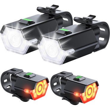 Zewdov Super Bright Bike Lights for Night Riding with Side Light, 3+6 Modes Bicycle Lights Front and Rear, IP65 Waterproof & Rechargeable 7 LED Bike Headlight for for Cycling Electronics, 2 Sets