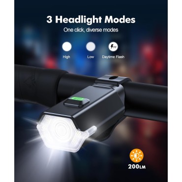 Zewdov Super Bright Bike Lights for Night Riding with Side Light, 3+6 Modes Bicycle Lights Front and Rear, IP65 Waterproof & Rechargeable 7 LED Bike Headlight for for Cycling Electronics, 1 Set