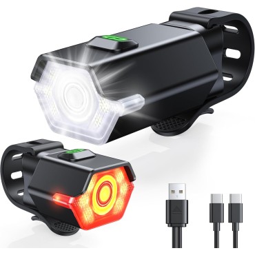 Zewdov Super Bright Bike Lights for Night Riding with Side Light, 3+6 Modes Bicycle Lights Front and Rear, IP65 Waterproof & Rechargeable 7 LED Bike Headlight for for Cycling Electronics, 1 Set