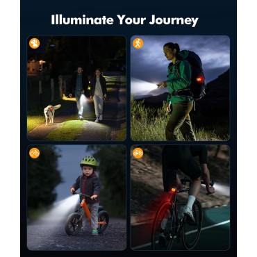 Zewdov Super Bright Bike Lights for Night Riding with Side Light, 3+6 Modes Bicycle Lights Front and Rear, IP65 Waterproof & Rechargeable 7 LED Bike Headlight for for Cycling Electronics, 1 Set